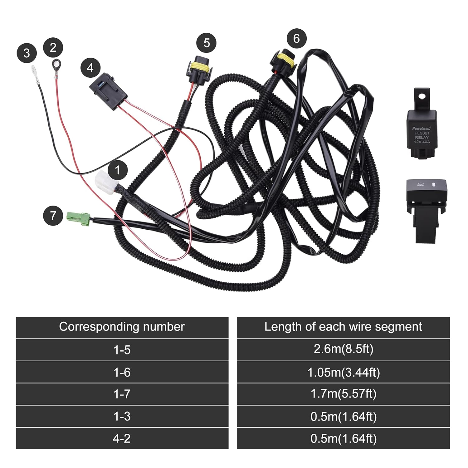SIEMID H11 880 881 H9 Fog Light Lamp Wiring Harness Socket Wire Connector with 40A Relay & ON/Off Switch Kits Fit for LED Work Lamp Driving Lights Etc — изображение 2