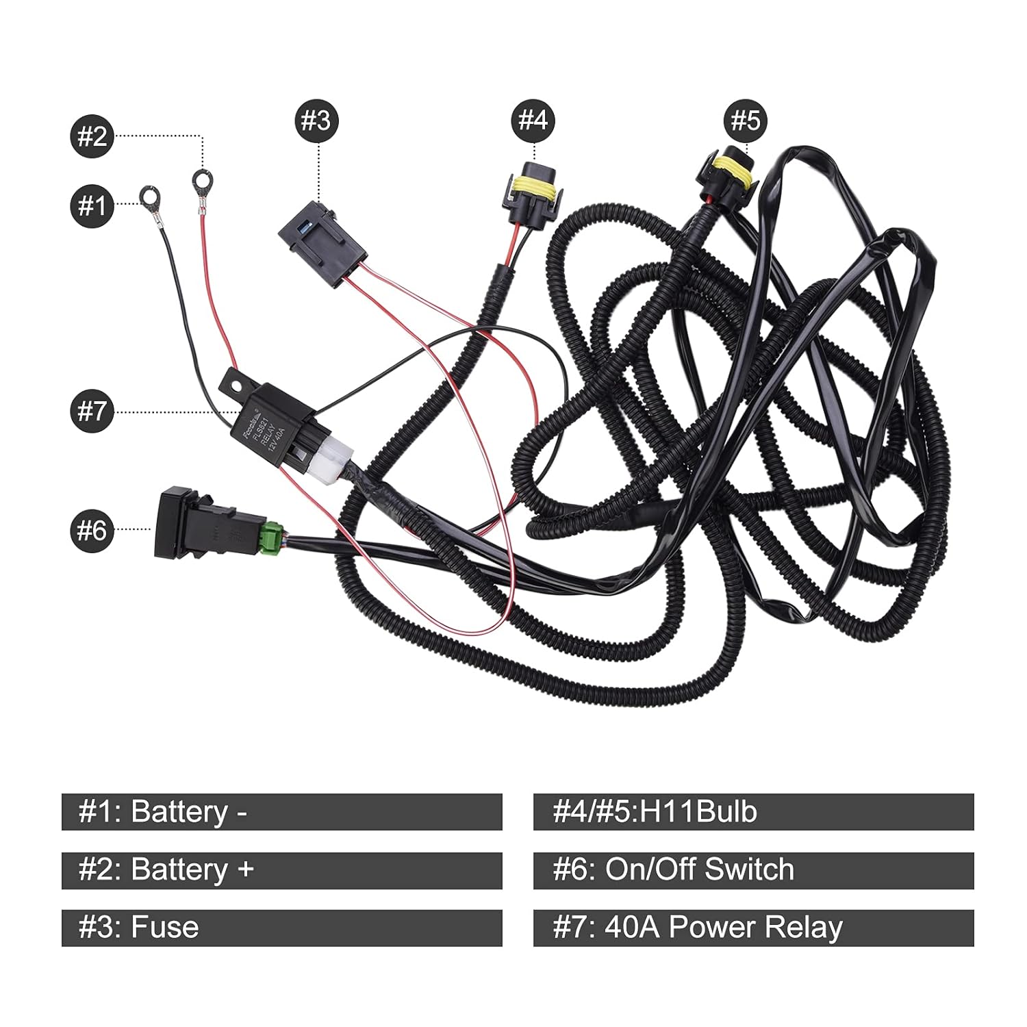SIEMID H11 880 881 H9 Fog Light Lamp Wiring Harness Socket Wire Connector with 40A Relay & ON/Off Switch Kits Fit for LED Work Lamp Driving Lights Etc — изображение 3